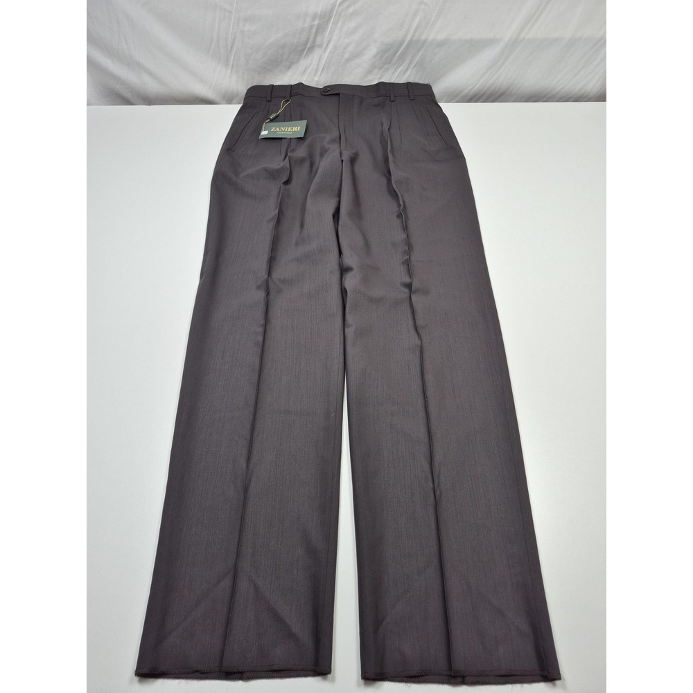 VTG Zanieri Dress Pants Mens 38x36 Gray Wool Pleated Straight Unhemmed Italy NWT